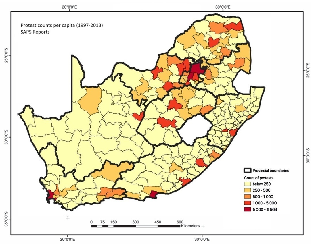 Service Delivery Protests Distribution Map 1997-2013